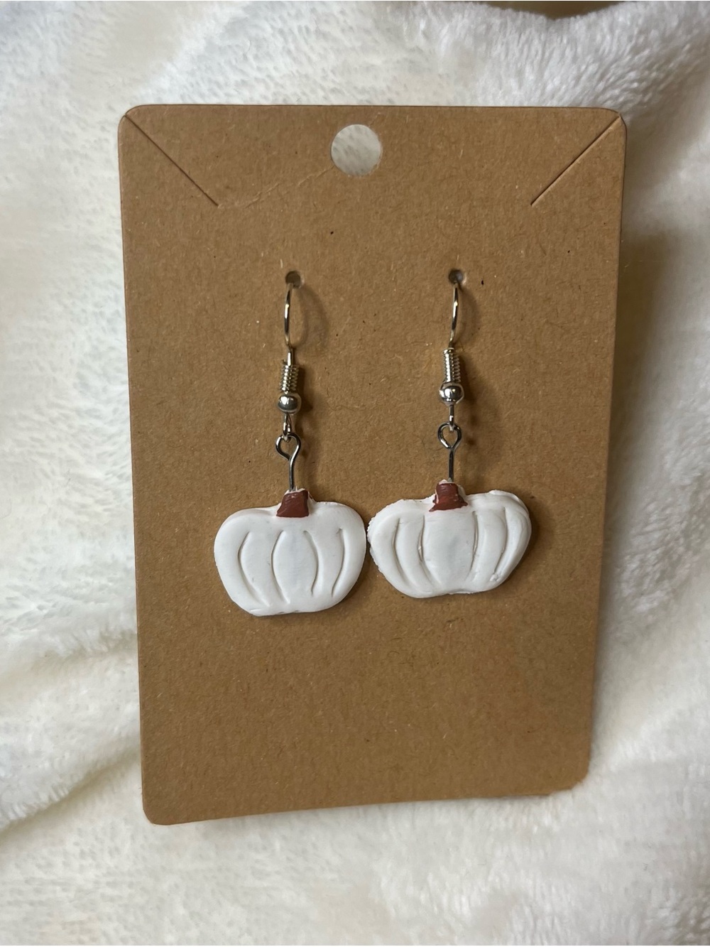 White Pumpkin Handcrafted Dangle Earrings for Women - Seasonal Clay Earrings - Picture 1 of 2